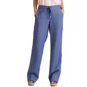 Lauren Ralph Lauren Blue Linen Pants Wide Leg Drawstring Pull On Size 22W